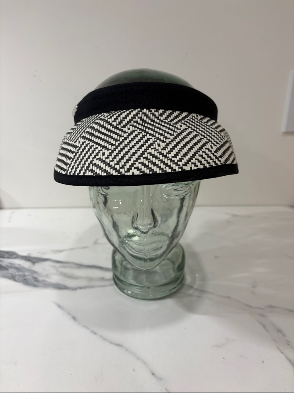Calvin Klein Women's Paper Straw Sun Visor Geometric Pattern Velcro Strap